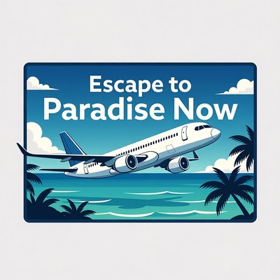 Airplane Flying to Paradise Beach