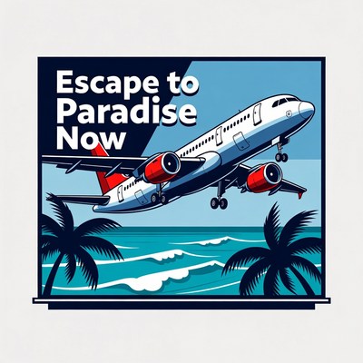 Airplane Flying to Paradise Illustration