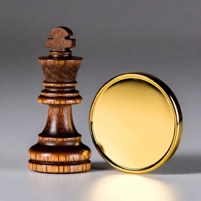 Wooden Chess King and Gold Coin