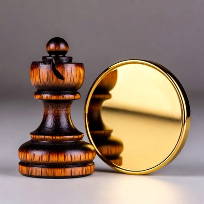Wooden Chess King and Gold Coin