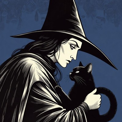 Witch holding black cat