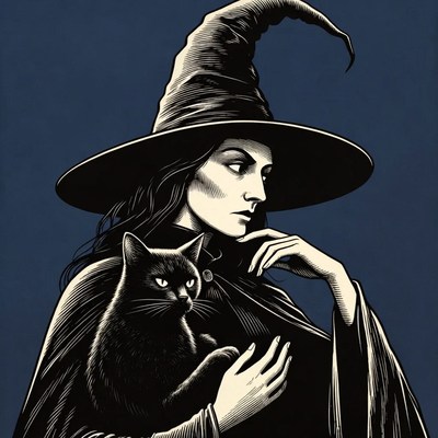 Witch holding black cat