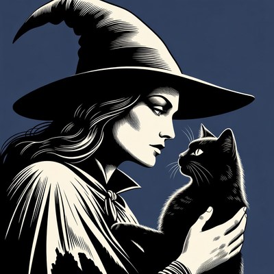 Witch holding black cat