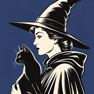 Witch holding black cat