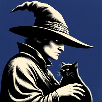 Witch holding black cat