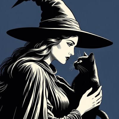 Witch holding black cat