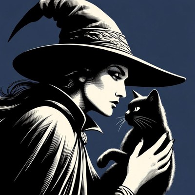 Witch holding black cat