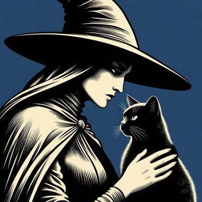 Witch holding black cat