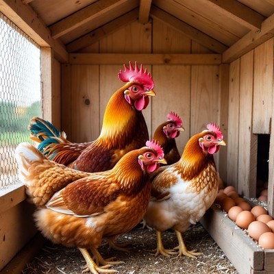 Chickens in wooden coop
