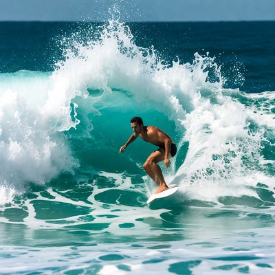 Man surfing massive ocean wave