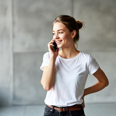 Smiling woman talking on phone