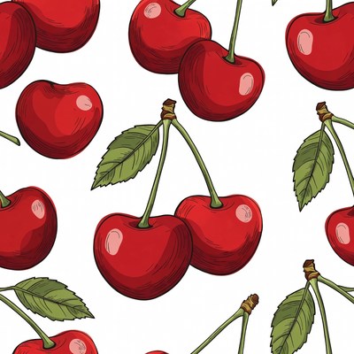 Red Cherries Seamless Pattern Illustration