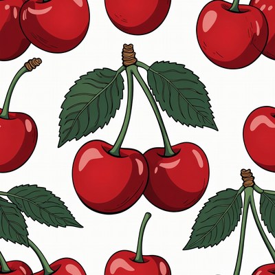 Red Cherries Seamless Pattern Illustration