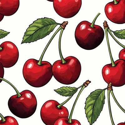 Red Cherries Seamless Pattern