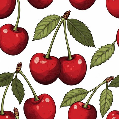 Red Cherries Seamless Pattern Illustration