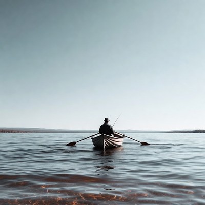 Man rowing boat on lake