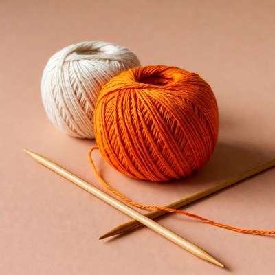 White and Orange Yarn Balls with Knitting Needles