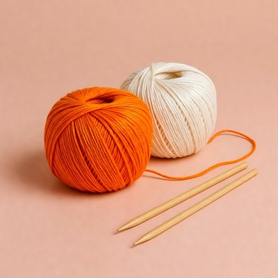 Orange and White Yarn with Knitting Needles