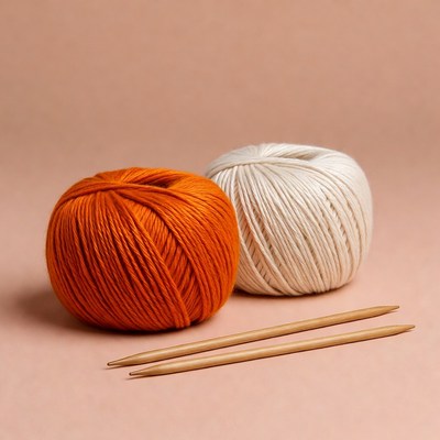 Orange and White Yarn Balls with Knitting Needles
