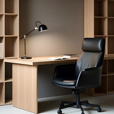 Modern Wooden Desk with Black Office Chair