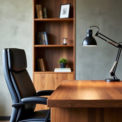 Modern Wooden Desk with Black Chair