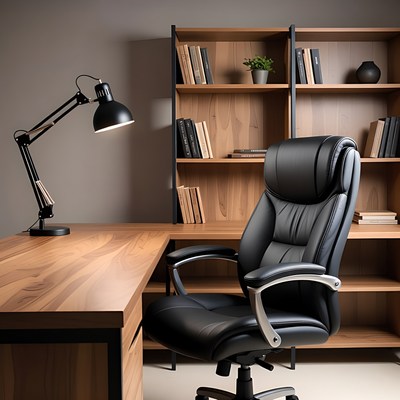 Modern Wooden Desk with Black Office Chair