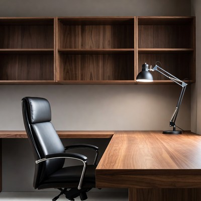 Modern Wooden Desk with Black Chair