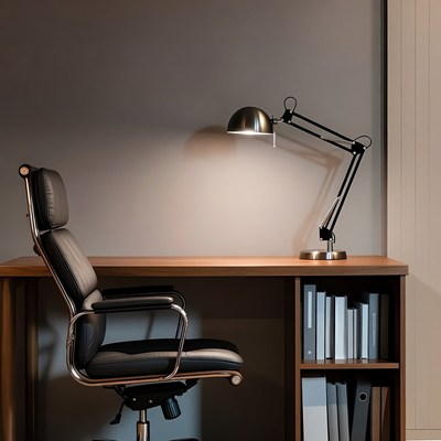 Black Leather Chair with Desk Lamp