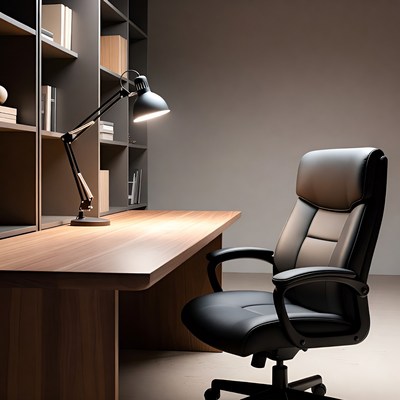 Modern Office Desk with Lamp and Chair