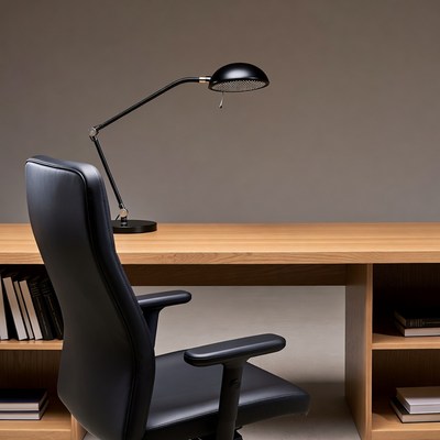 Modern Desk with Black Lamp and Books
