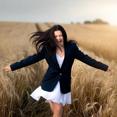 Woman spreading arms in wheat field