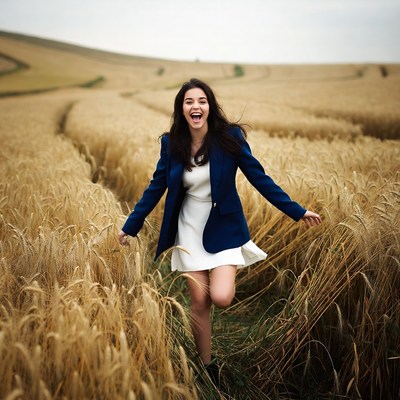 Young woman running in wheat field