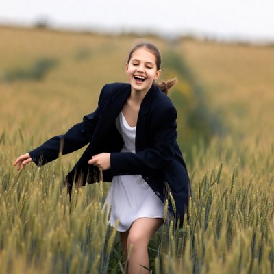 Girl laughing in wheat field