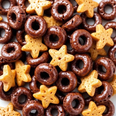 Chocolate cereal rings and star shapes