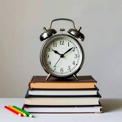 Alarm Clock on Stack of Books