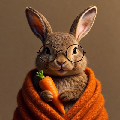 Rabbit wearing glasses holding carrot