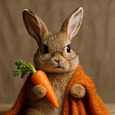 Rabbit wearing glasses holding carrot