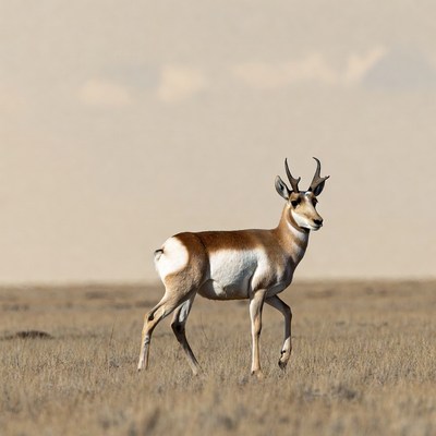 Pronghorn Antelope Standing in Grassland