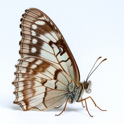 White Admiral Butterfly on White Background