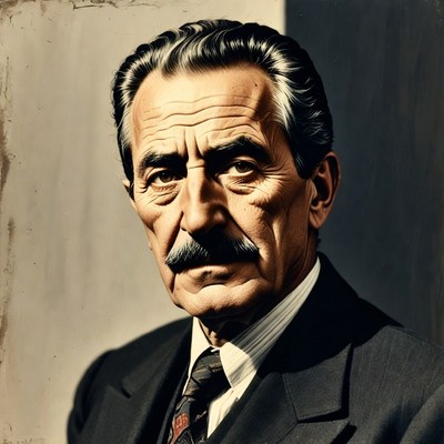 Elderly man in suit with mustache