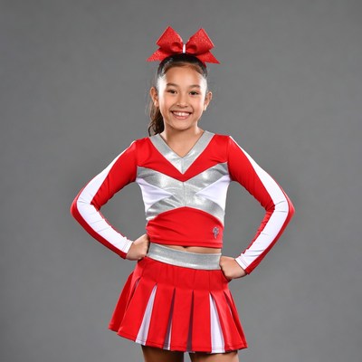 Asian girl in red cheerleader uniform
