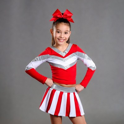 Young cheerleader girl in red uniform