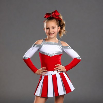 Girl in red white cheerleader uniform