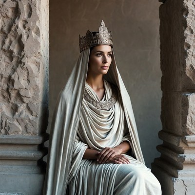 Woman wearing crown in ancient archway