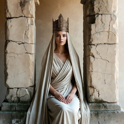 Woman in white gown wearing crown