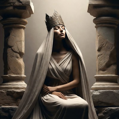 Woman in crown and draped gown