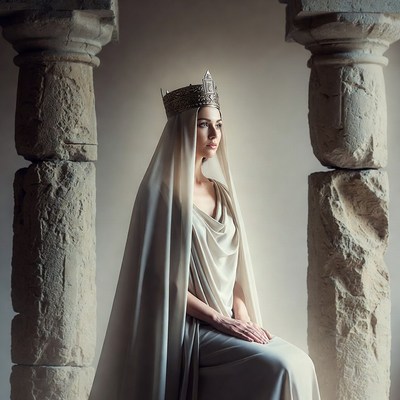 Woman in white gown with crown