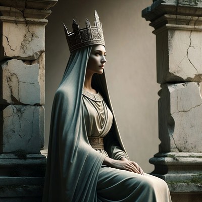 Woman wearing crown in ancient ruins