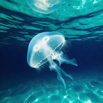 Translucent Jellyfish Swimming Underwater