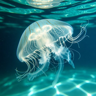 Glowing jellyfish underwater